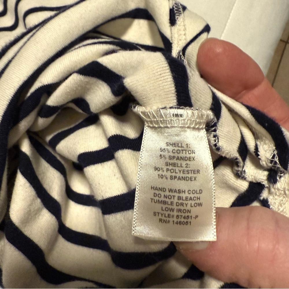 Monteau Los Angeles Navy & Cream Striped Knit Dress w/ Elbow Patches | Fitted S - Picture 5 of 6